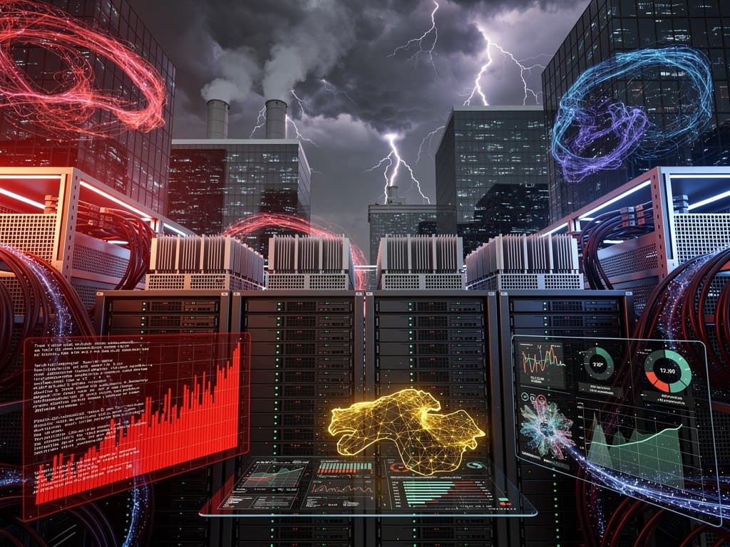 Neural networks and risk dashboards over cloud servers symbolizing Anthropic Mythos AI scrutiny