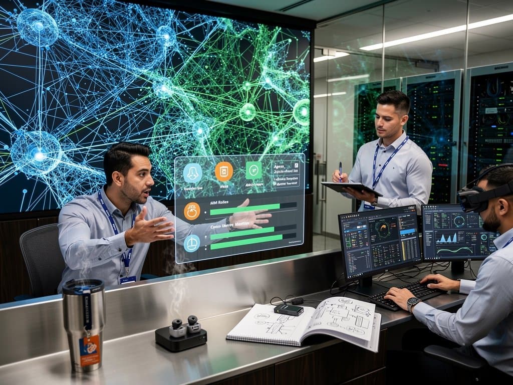 Abstract visualization of secure AI agent networks and cloud identity dashboards amid crypto volatility